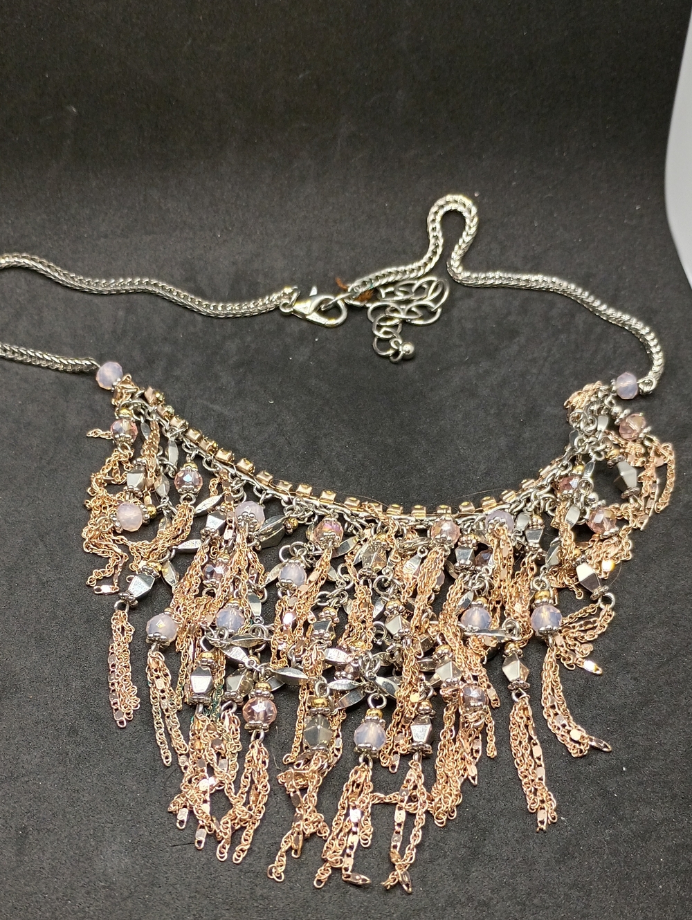 Statement Two-Tone Fringe Necklace in Rose Gold and Silver